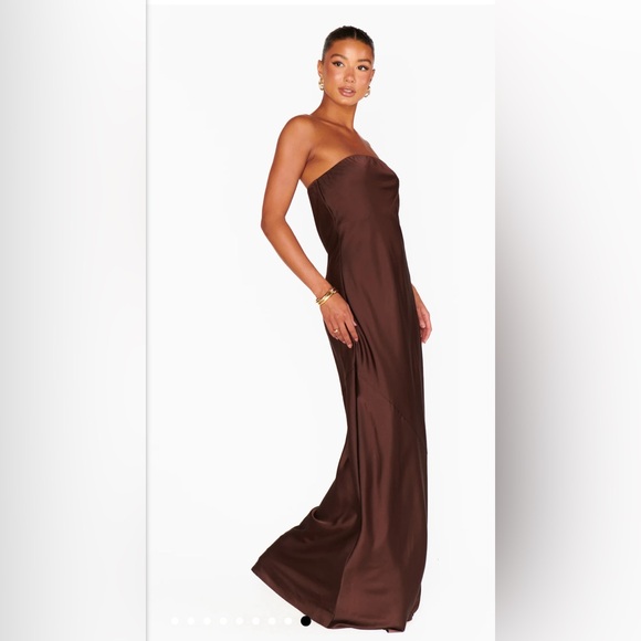 NWOT  SHOW ME YOUR MUMU-Taylor Tube Maxi Dress Color:Chocolate Satin Size: XL - Picture 4 of 10